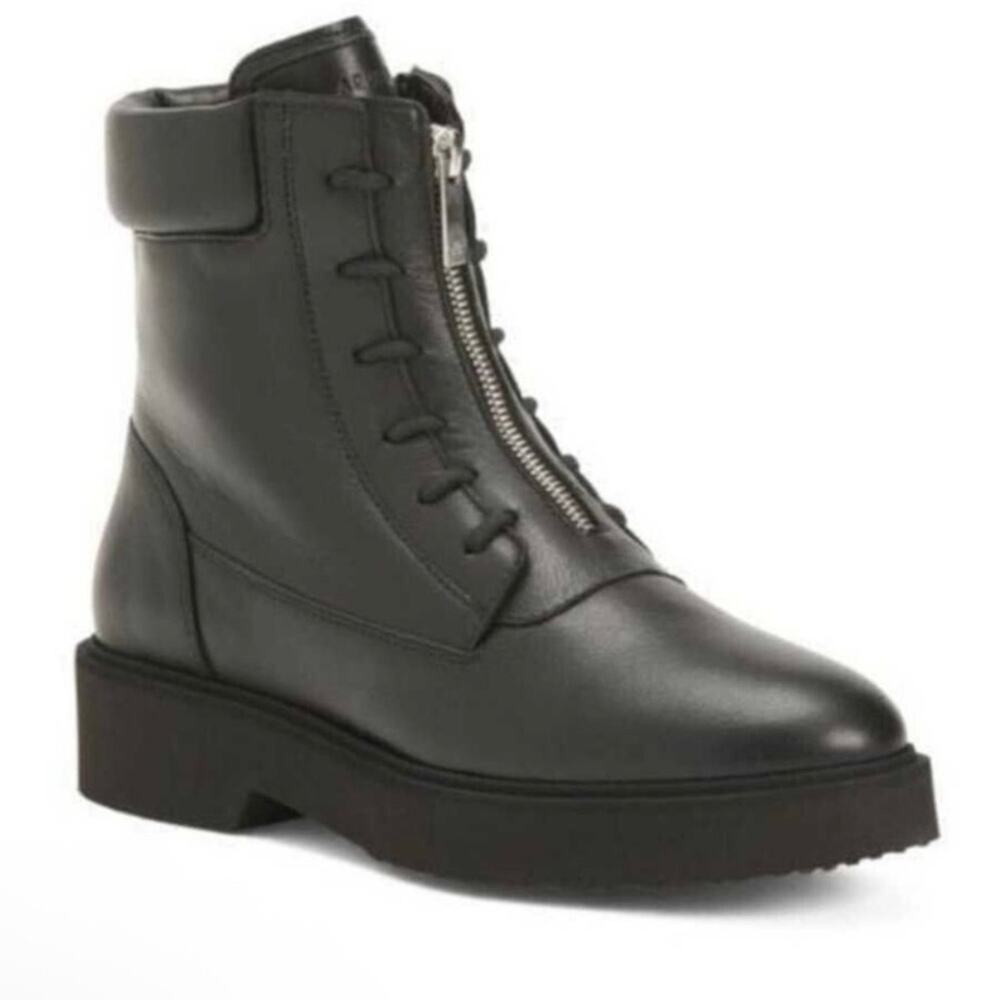 Aquatalia NWOB Melani Black Italian Leather Waterproof Zip Combat Boots Size 9